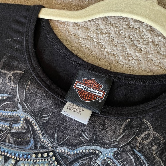 Sexy Women’s Harley Davidson Short Sleeve Shirt Lace Up Rhinestones Size XS - Picture 3 of 5
